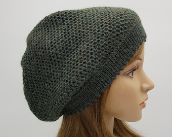 Handmade Alpaca Knit Beret, Slouchy Baggy Beanie