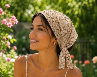 Floral Cotton Self Tie Head Scarf, Wide Bandanna Hair Covering