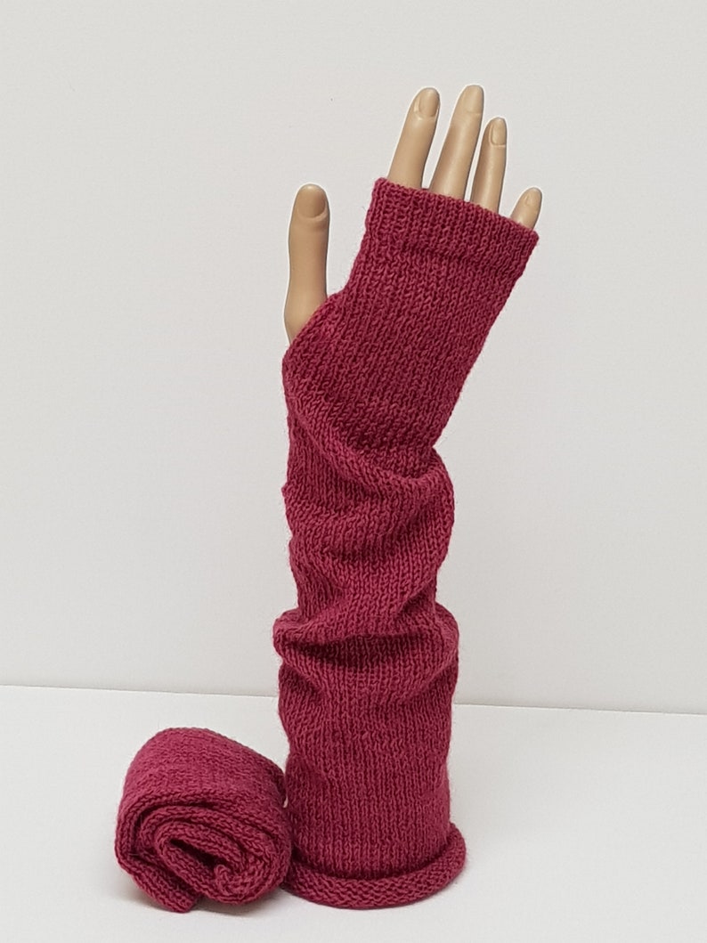 Knitted long arm warmers, handmade alpaca fingerless gloves, knitted wrist warmers, knitted from 100% alpaca wool image 2