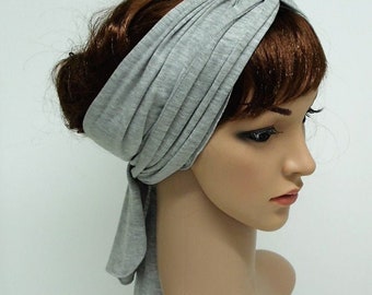 Light Grey Viscose Jersey Headband, Stretchy Hair Tie