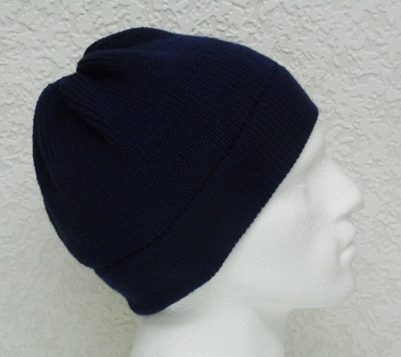 Navy Blue Men's Beanie Handmade Hat for 