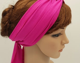Cerise pink hair scarf, stretchy headscarf, self tie headband, hair wrap, head wrap, viscose jersey hair tie ,  150 x 17 cm