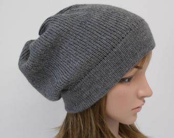 Grey slouchy beanie, women beanie hat, alpaca/wool beanie, winter hat for women, knitted handmade womens beanie, fall hat, baggy beanie