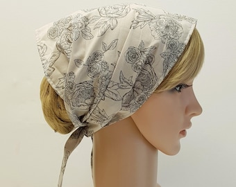 Floral hair covering, self tie wide head wear,  head scarf