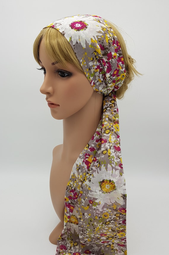 Floral chiffon hair scarf lightweight summer head scarf | Etsy