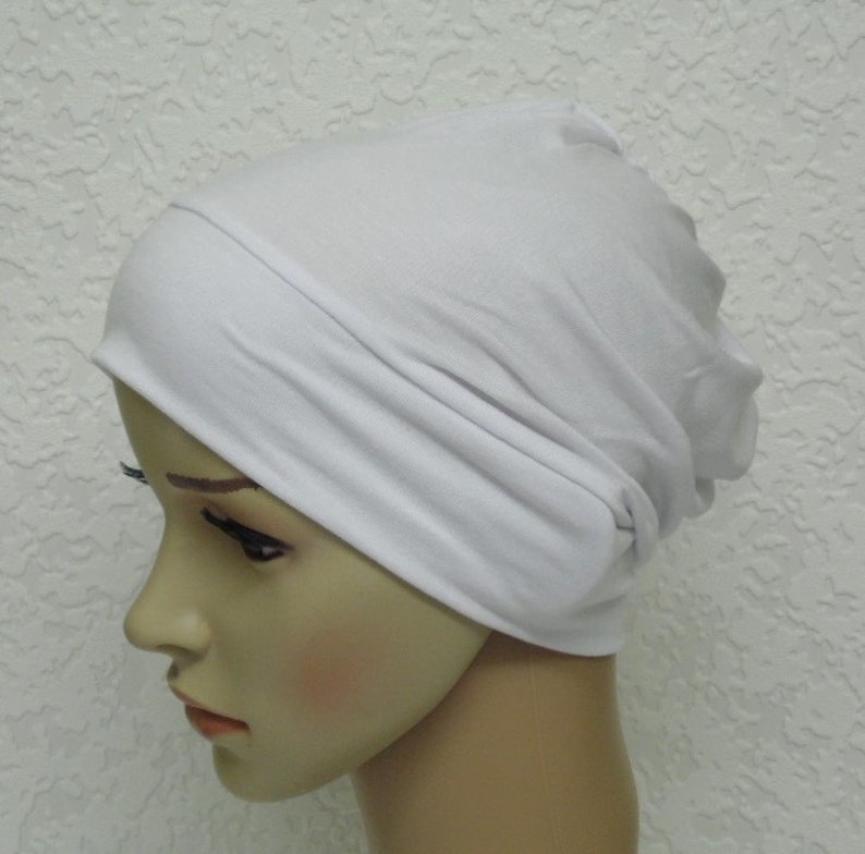 Lightweight beanie, white chemo hat, sleeping beanie, viscose jersey hat for hair loss, white head wear, full head covering, chemo cap image 3