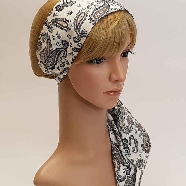 Paisley  print self tie cotton hairscarf, cotton hair wrap, head bandanna, pin up style head scarf , skinny hair tie 160 x 10 cm