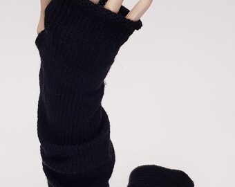 Extra long wrist warmers , black hand warmers, handmade acrylic fingerless gloves, ready for shipping