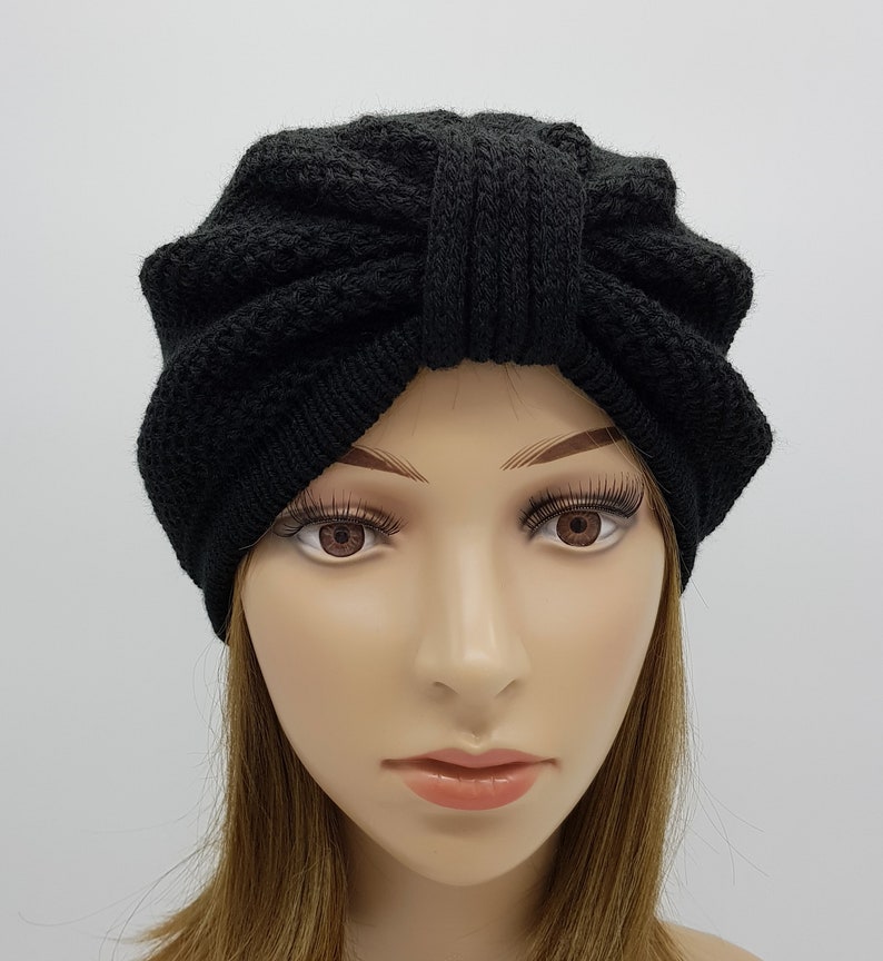 Black Turban Knitted Women's Turban Hat Handmade Hat for Etsy