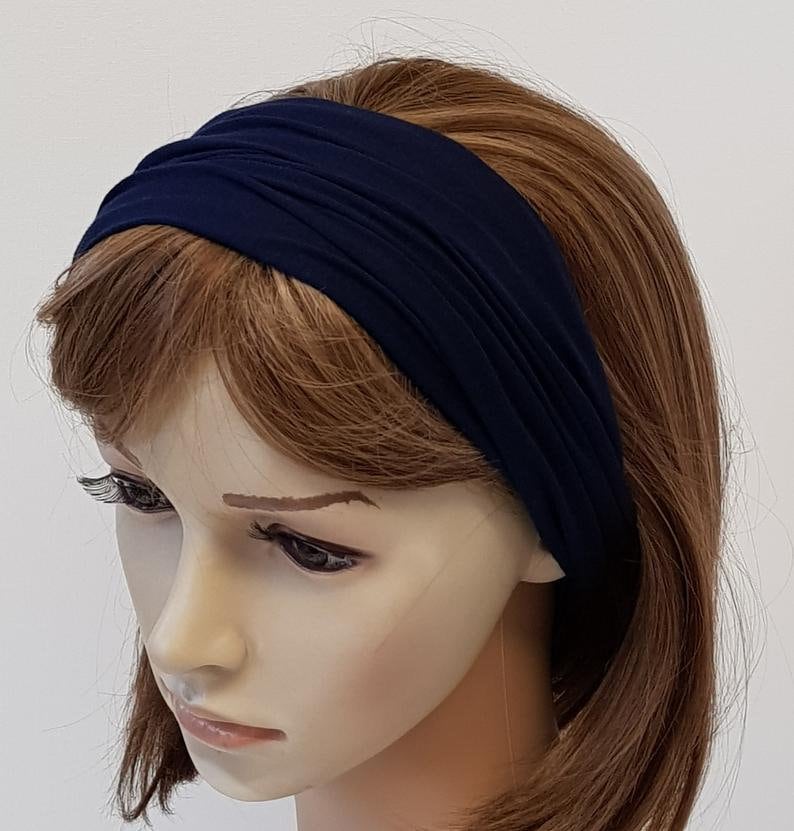 Elasticated Headband for Women Navy Blue Headband Workout Etsy