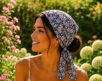 Floral Cotton Head Scarf, Wide Self Tie Bandana