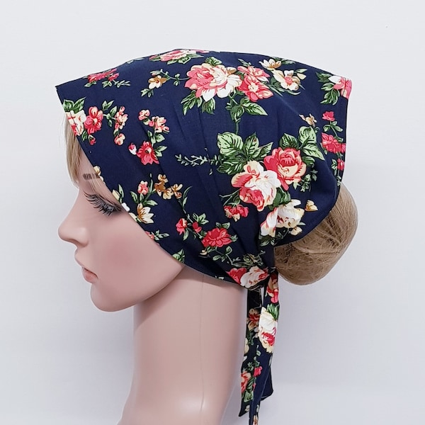 Extra wide cotton head scarf for women, self tie hair scarf, floral bandanna, hair wrap, hair covering