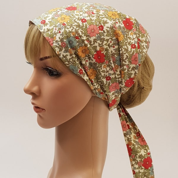 Cotton hair cover, wide floral headband, summer head scarf, self tie head wear for women, head bandanna