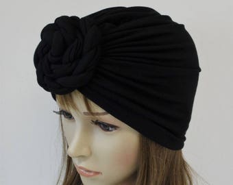 Chapeau de turban noir, turban noué sur le devant, couvre-chef élégant, chapeau élégant, chapeau de turban de mode, chapeau de jour de mauvais cheveux, chapeau noir