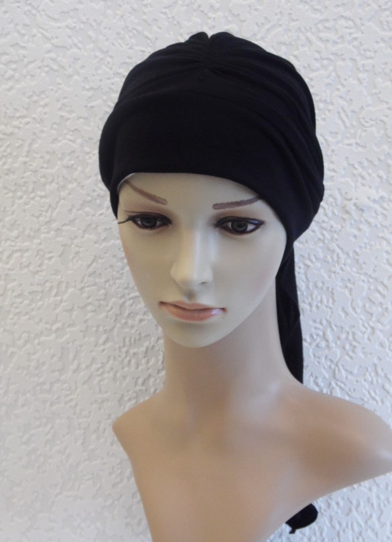 Black head wear full head cover with ties turban snood | Etsy