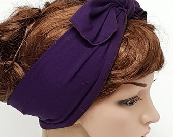 Rockabilly headband, stretchy hair tie, purple head scarf