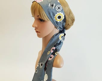 Chusta na głowę z bawełny w kwiaty, wąska bandana, opaska pin-up