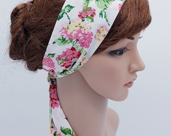 Lightweight hair tie, self tie headband, long hair scarf, hair bandanna, floral headscarf, hair tie, head wrap,  148 x 7 cm