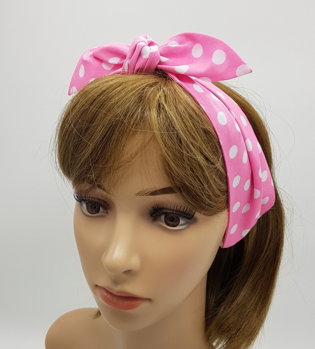 Pink and White Polka Dot Hair Scarf, Rockabilly Headband, Pin up Style ...