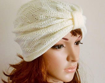 Knit Full Turban Hat Knitted Beanie for Women Handmade