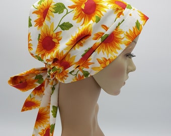 Cotton Scrub Cap, Self Tie Head Scarf, Full Hair Covering, Lined Bonnet with Ties
