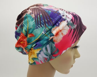 Floral beanie for women, chemo beanie hat, bad hair day hat, hair care accessory, viscose jersey beanie, lightweight beanie