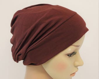 Brown summer beanie, bad hair day hat, chemo beanie hat, women's head wear, chemo cap, viscose jersey beanie