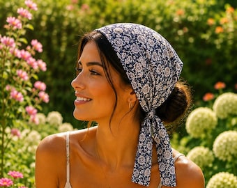 Floral Head Kerchief, Cottagecore Hair Accessory, Vintage Style Headscarf, Boho Hair Wrap for Women, Romantic Handmade Headwear