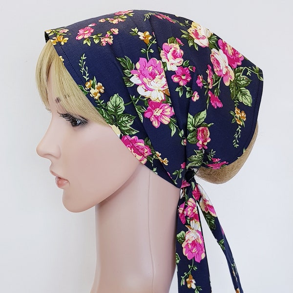 Extra wide women head scarf, cotton self tie hair scarf, floral head wrap, head bandanna, headband