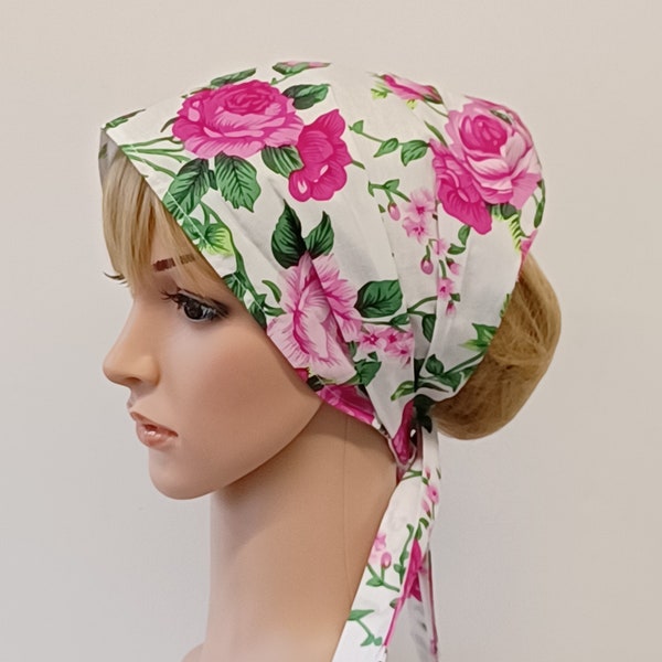 Floral cotton hair scarf, extra wide hair covering, self tie head scarf, christian women head wear, hair bandanna