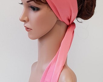 Satin hair scarf, skinny bandanna, hair wrap, long headband, self tie head scarf, pin up style hair tie, 150 x 9 cm