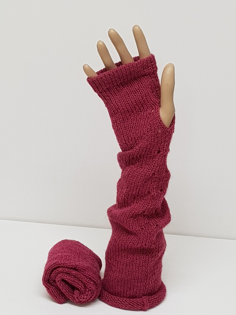 Knitted long arm warmers, handmade alpaca fingerless gloves, knitted wrist warmers, knitted from 100% alpaca wool image 4