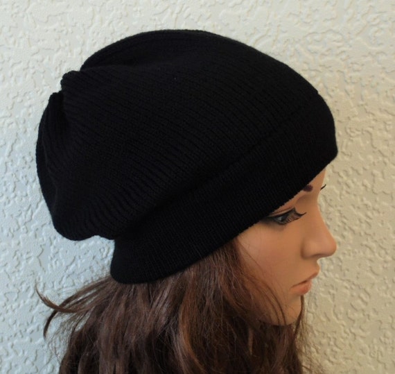 Black Beanie, Black Hat, Handmade Knitted Hat for Women, Stylish Beanie, Slouchy Beanie, Slouch Hat