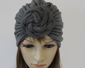 Turbante grigio, cappello con turbante annodato davanti per donna, cappello da giorno capelli cattivi, turbante moda nodo rosetta