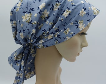 Surgical scrub cap ,cotton head snood, elegant tichel, bonnet with ties, bad hair day head wear, chef's cap, nurse hair cover