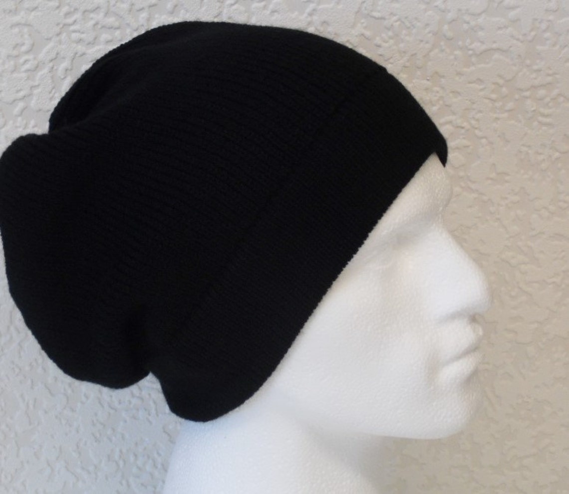 Black Men's Hat Slouch Beanie for Men Black Beanie Etsy UK
