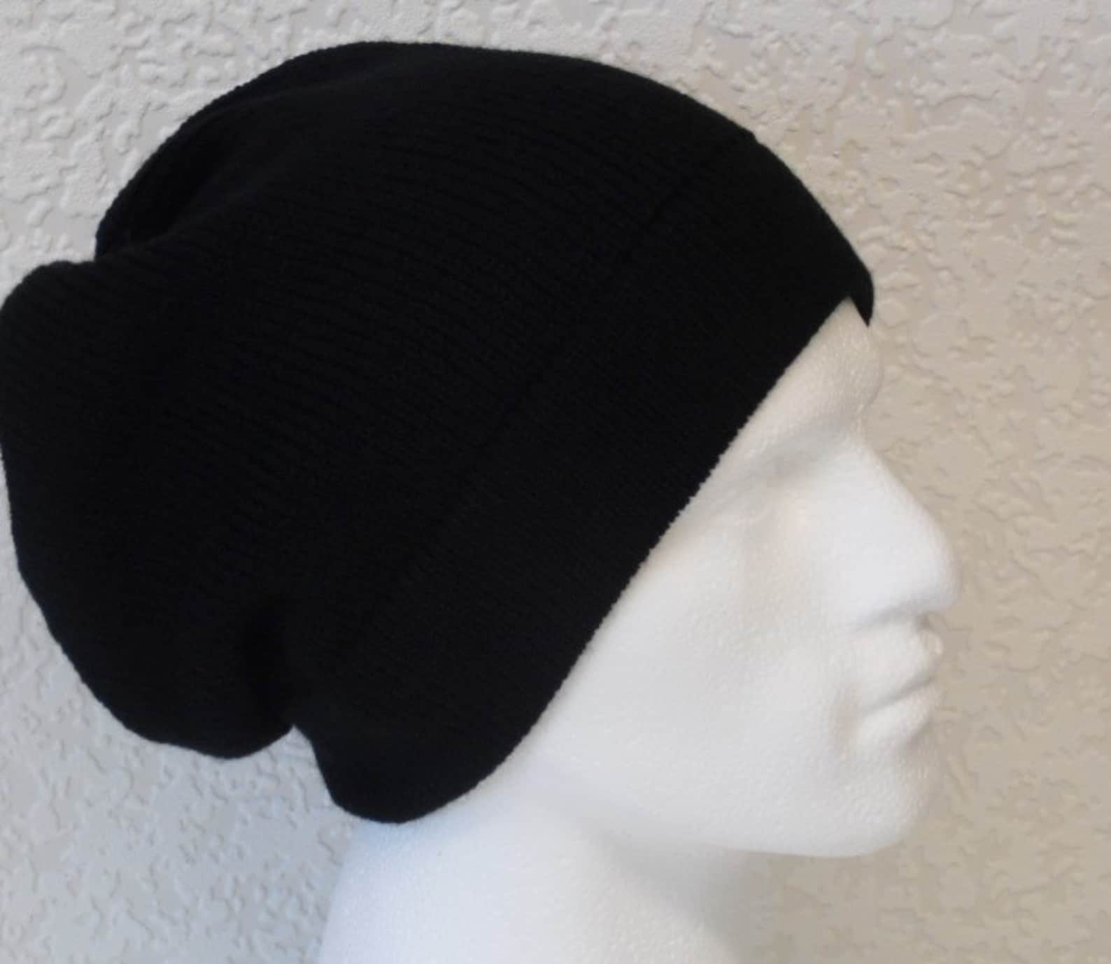 Black Men's Hat Slouch Beanie for Men Black Beanie Etsy UK
