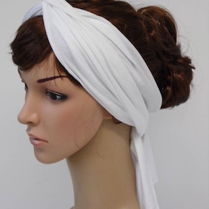 Bandeau blanc, cravate extensible, foulard auto-attaché, foulard dété, bandana à cheveux, foulard de jour pour mauvais cheveux, 150 x 17 cm image 1