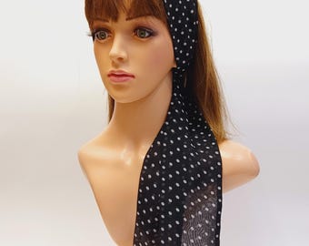 Polka Dot Chiffon Self-Tie Head Scarf, Long Hair Tie, Bandana