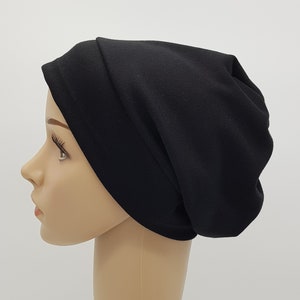 Black hat, cotton jersey beanie hat for women, bad hair day hat, summer headwear, lightweight beanie