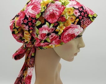 Touca feminina forrada em algodão, touca elástica com amarras, tichel, gorro de cabeça, touca cirúrgica.