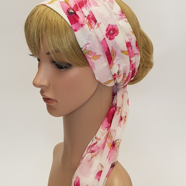 Extra long floral chiffon hair scarf, lightweight head scarf, messy hair day head wear, hair bandanna, hair covering for women 260 x 34 cm