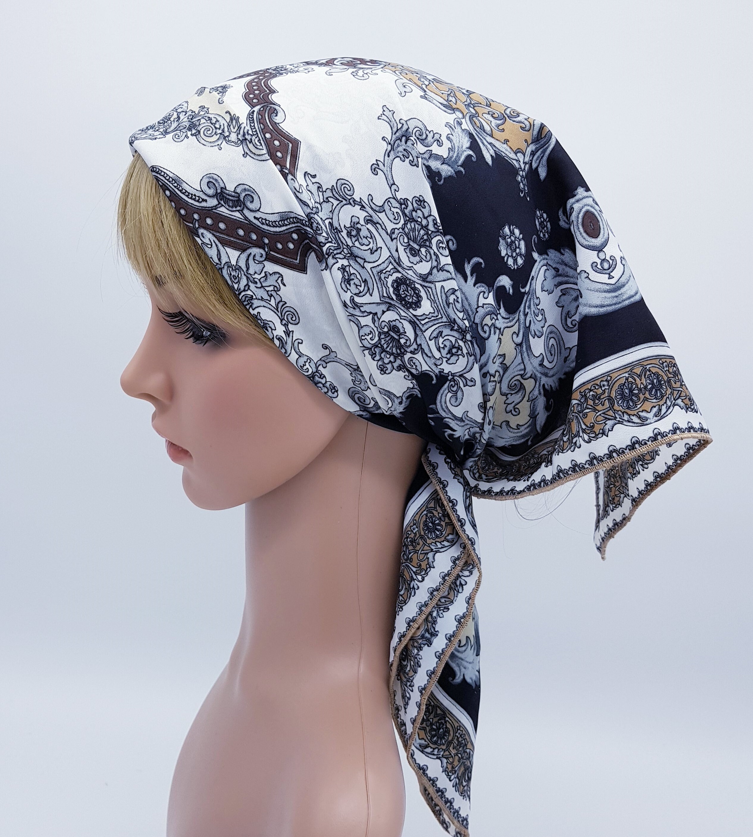 Women's square head scarf polyester hair tie retro style Etsy