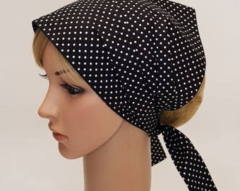Polka dot cotton head scarf, hair covering, wide self tie headband, summer head wear, bandanna