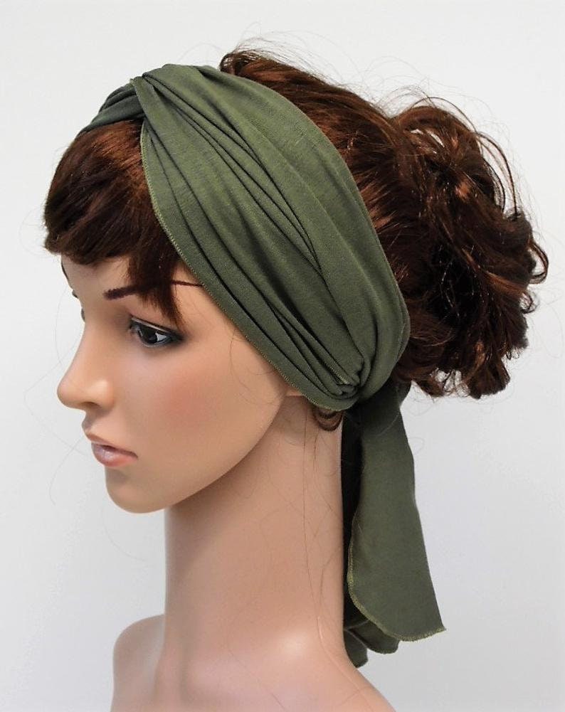 Sommer Kopftuch für Damen, Bad Hair Day Schal, dehnbarer Viskose Jersey Haargummi, Yoga Stirnband, leichtes Haarschal, 150 x 17 cm Bild 2
