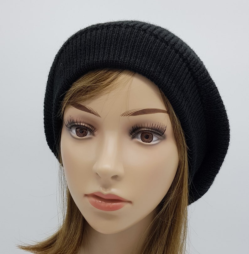 Black Beret Knitted Baggy Beret Black Slouchy Hat Handmade Etsy UK