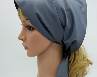 Wide Grey Cotton Self Tie Headscarf, Women's Hair Covering, many colours