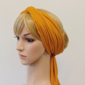 Long Stretchy Head Scarf, Self Tie Headband, Viscose Jersey Hair Scarf