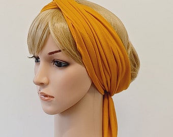 Long Stretchy Head Scarf, Self Tie Headband, Viscose Jersey Hair Scarf