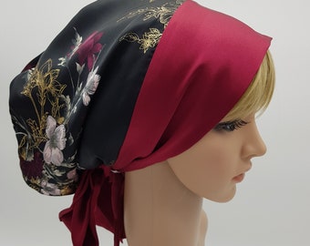 Satin headwear for women, natural curly hair scarf, lined bonnet with ties, bad hair day scarf, silky tichel, full head covering